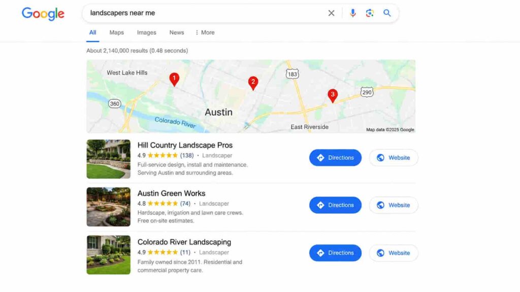 Landscapers Near Me Local Search Results